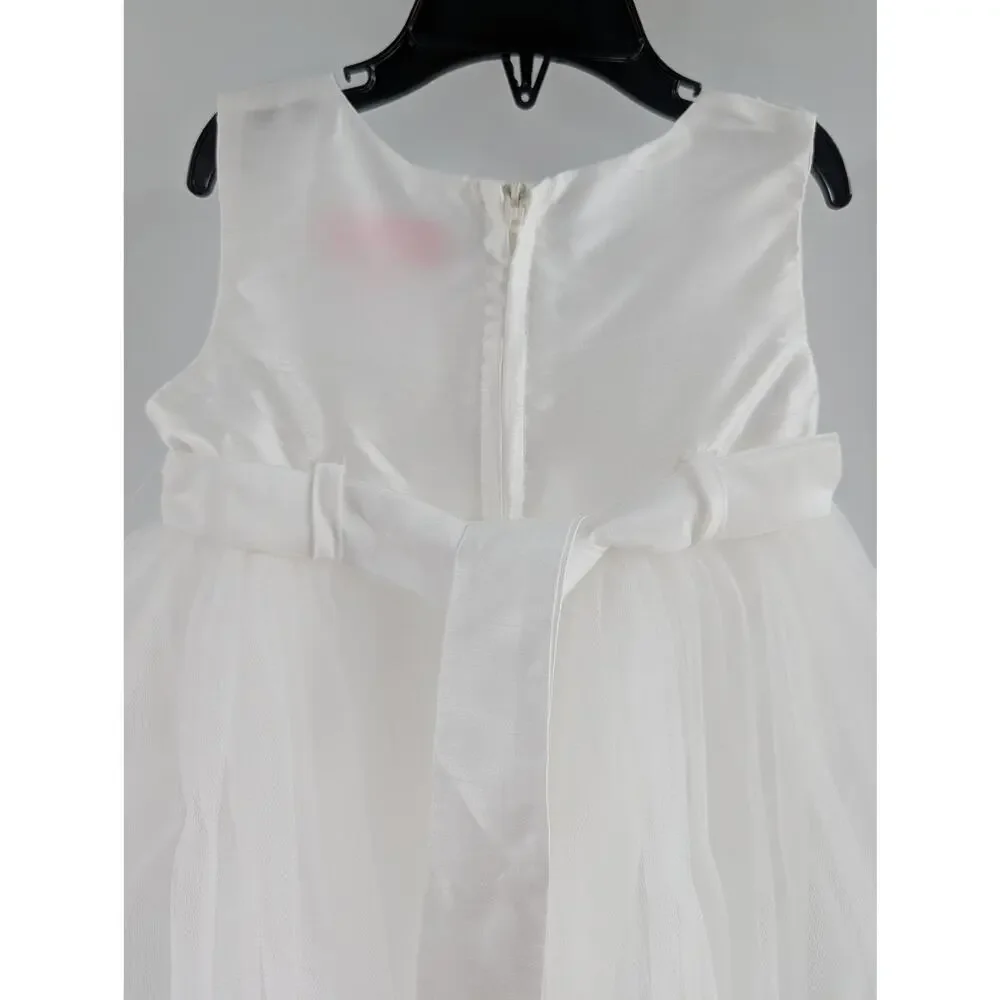 Popatu White Rosette Tulle Dress Flower Girl Fancy Size 18 Months - Picture 6 of 12